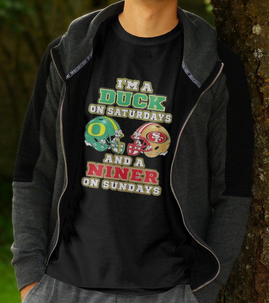 I'm A Duck On Saturdays And A Niner On Sundays Helmet T-Shirt
