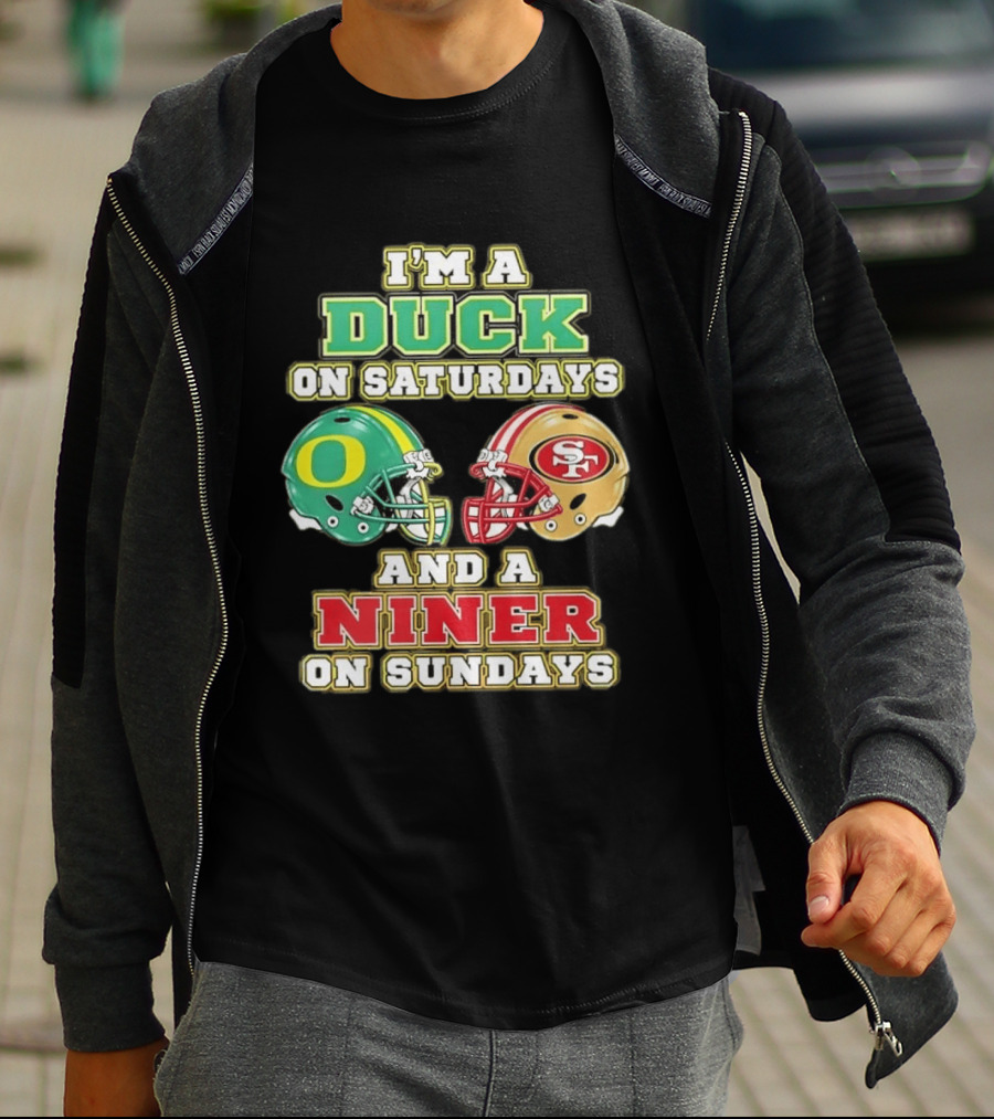 I'm A Duck On Saturdays And A Niner On Sundays Helmet T-Shirt