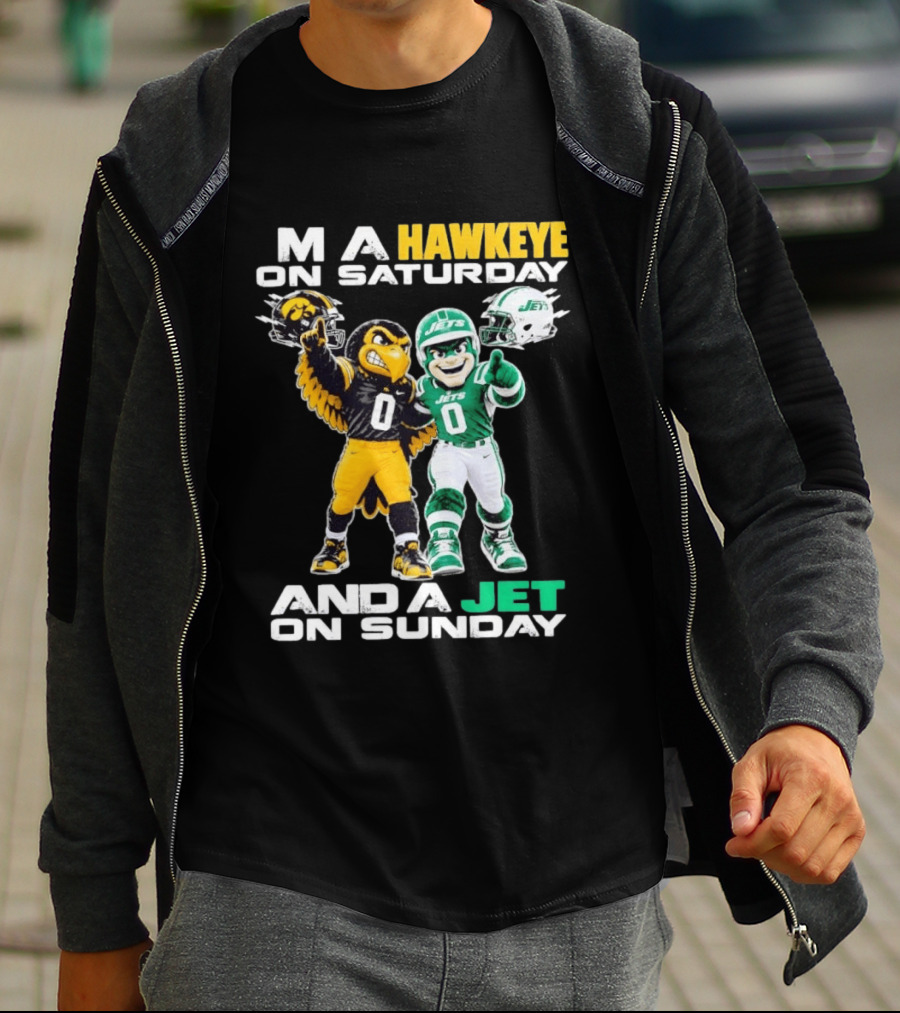 Hawkeye On Saturday Jets On Sunday Football Mascots T-Shirt