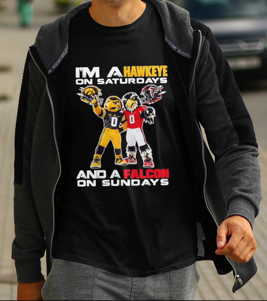 I'm A Hawkeye On Saturdays And A Falcon On Sundays Iowa Hawkeyes Atlanta Falcons Football Mascots T-Shirt
