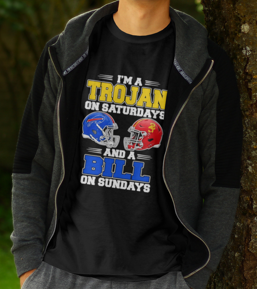 I'm A Trojan On Saturdays And A Bill On Sundays USC And Buffalo Football Helmets T-Shirt