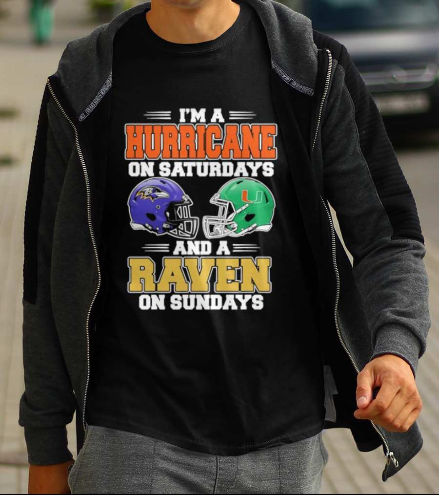 I'm A Hurricane On Saturdays And A Raven On Sundays Football Helmets T-Shirt
