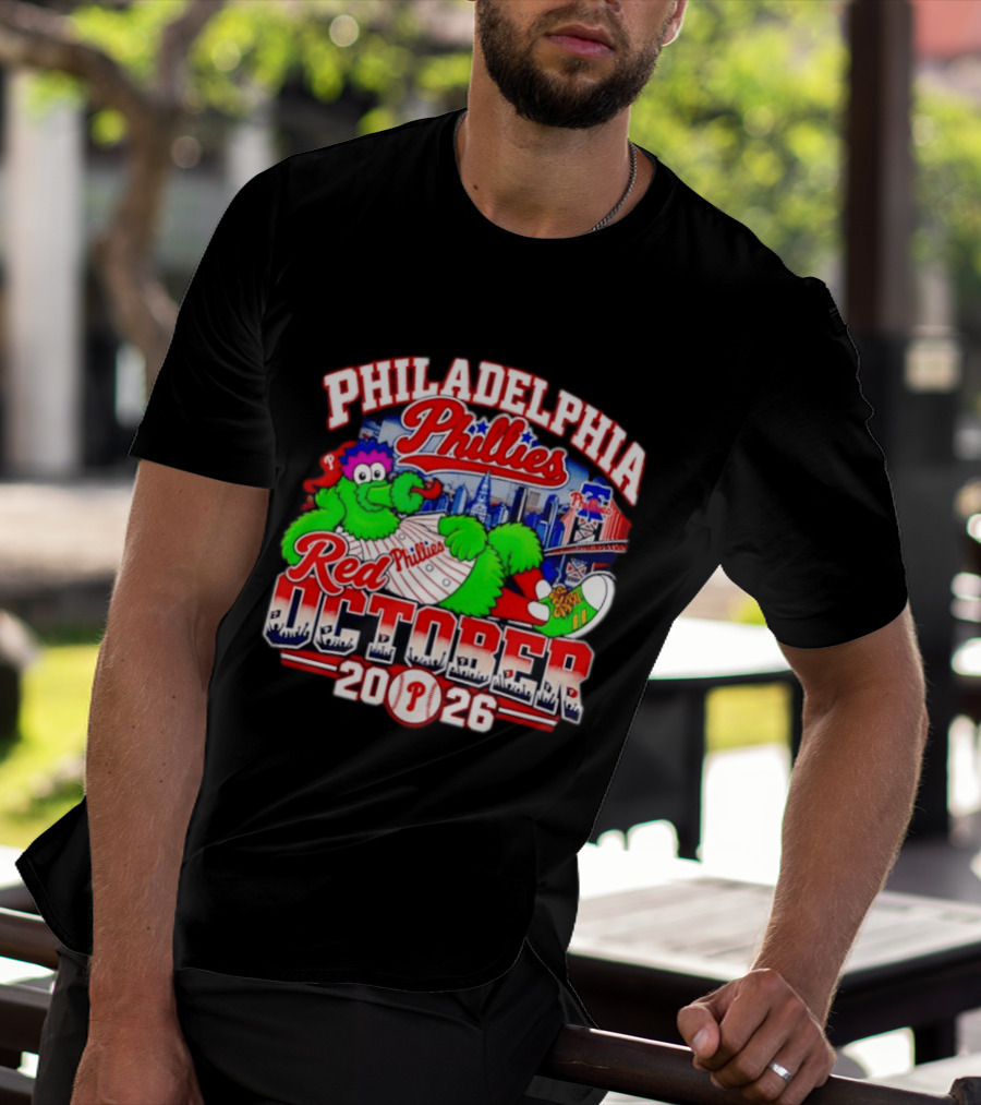 Philadelphia Phillies Red October 2026 MLB Postseason Phillies Phanatic Skyline T-Shirt