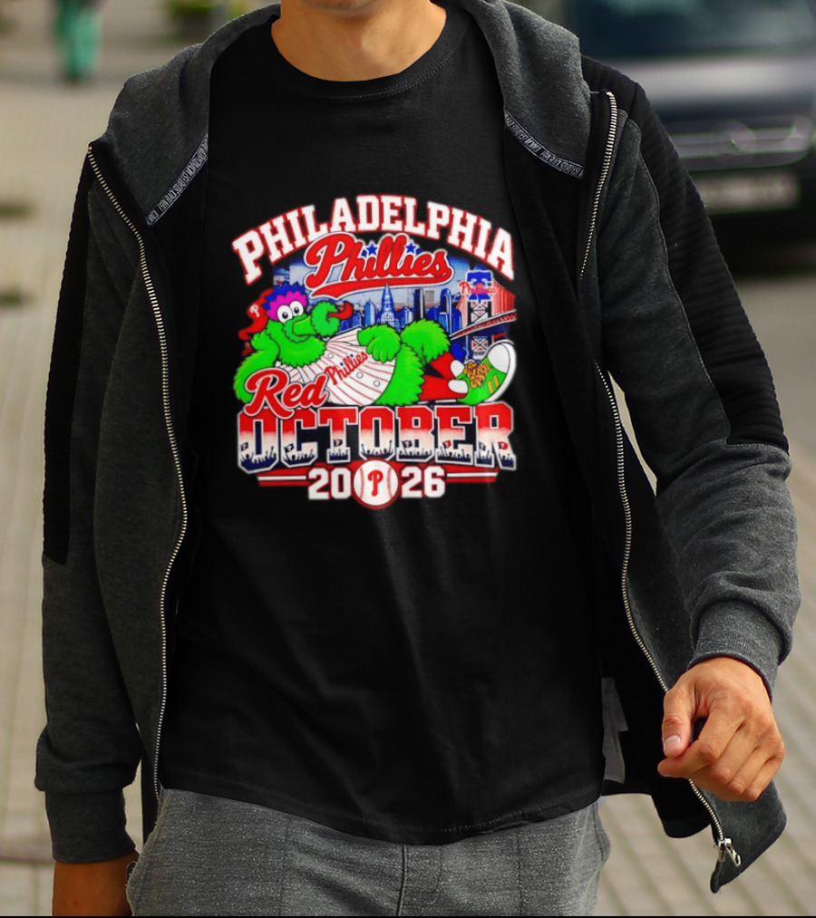 Philadelphia Phillies Red October 2026 MLB Postseason Phillies Phanatic Skyline T-Shirt