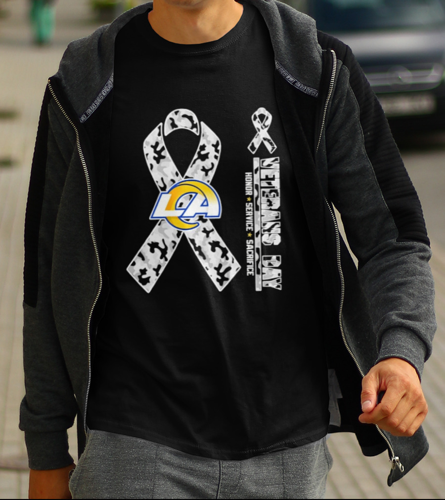 Los Angeles Rams Camouflage Ribbon Veterans Day 2026 Honor Service Sacrifice T-Shirt