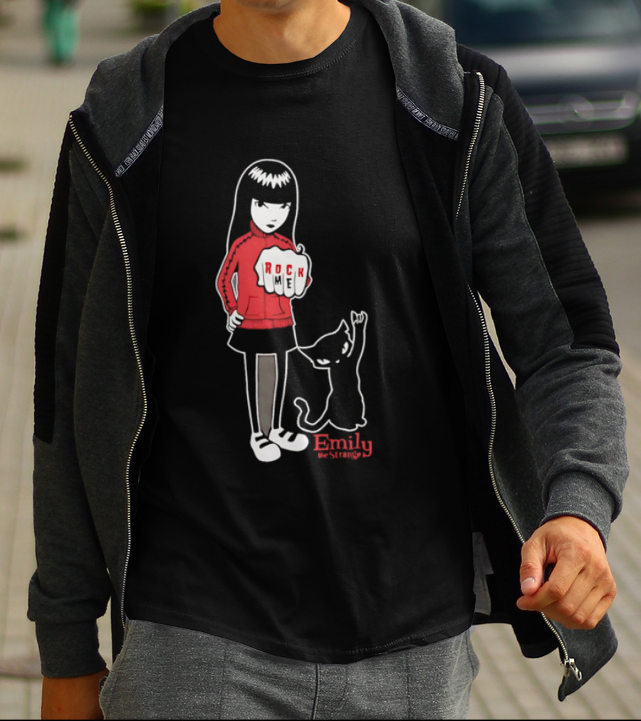 Rock Me Emily The Strange Iconic Character With Red And Cat T-Shirt