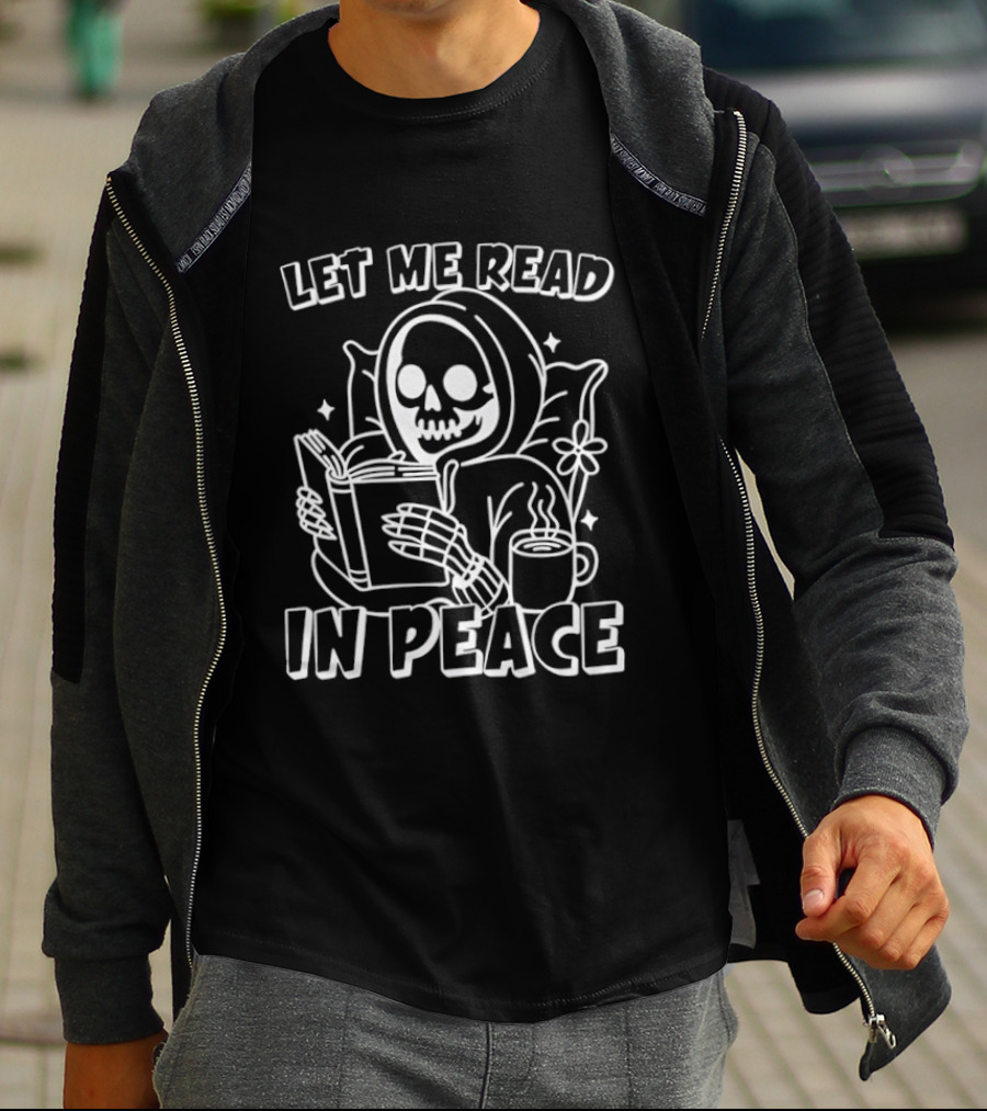 Skeleton Cozy Reading Let Me Read In Peace T-Shirt