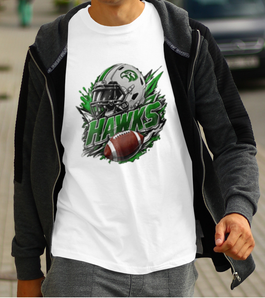 Hawks White Football Helmet Green Hawk Football Sports Fan Gear T-Shirt