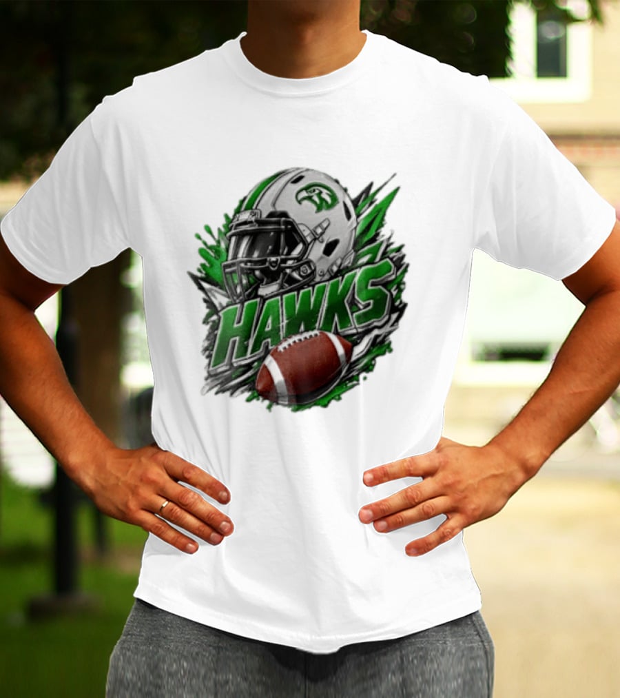 Hawks White Football Helmet Green Hawk Football Sports Fan Gear T-Shirt