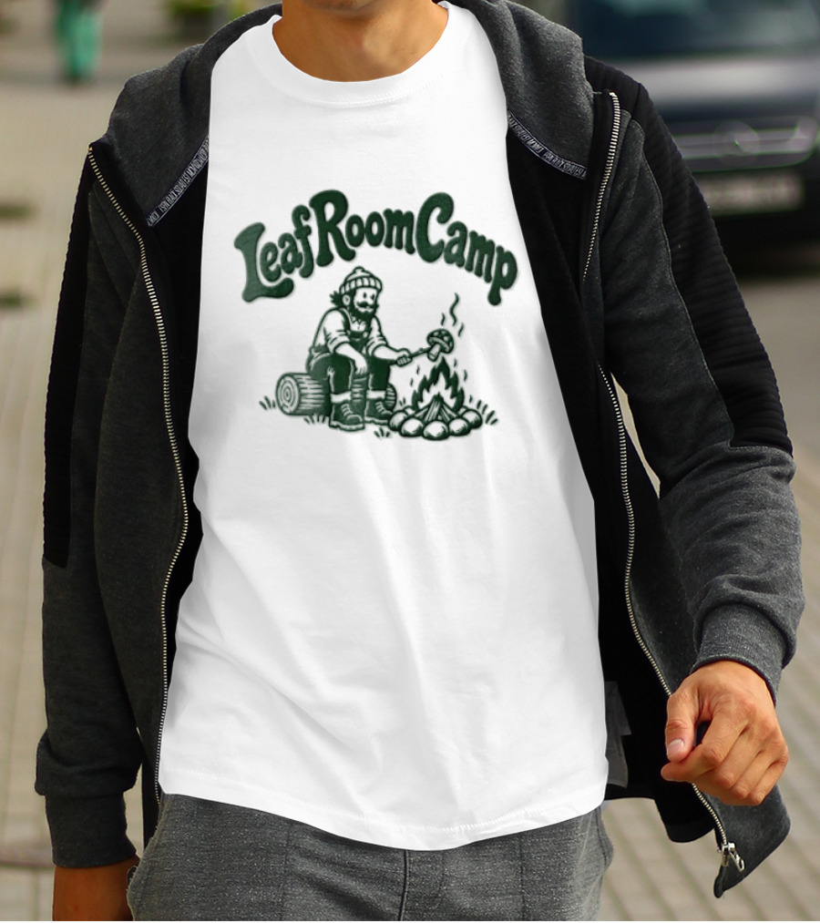 Leaf Room Camp Bearded Man Roasting Mushroom On Log T-Shirt