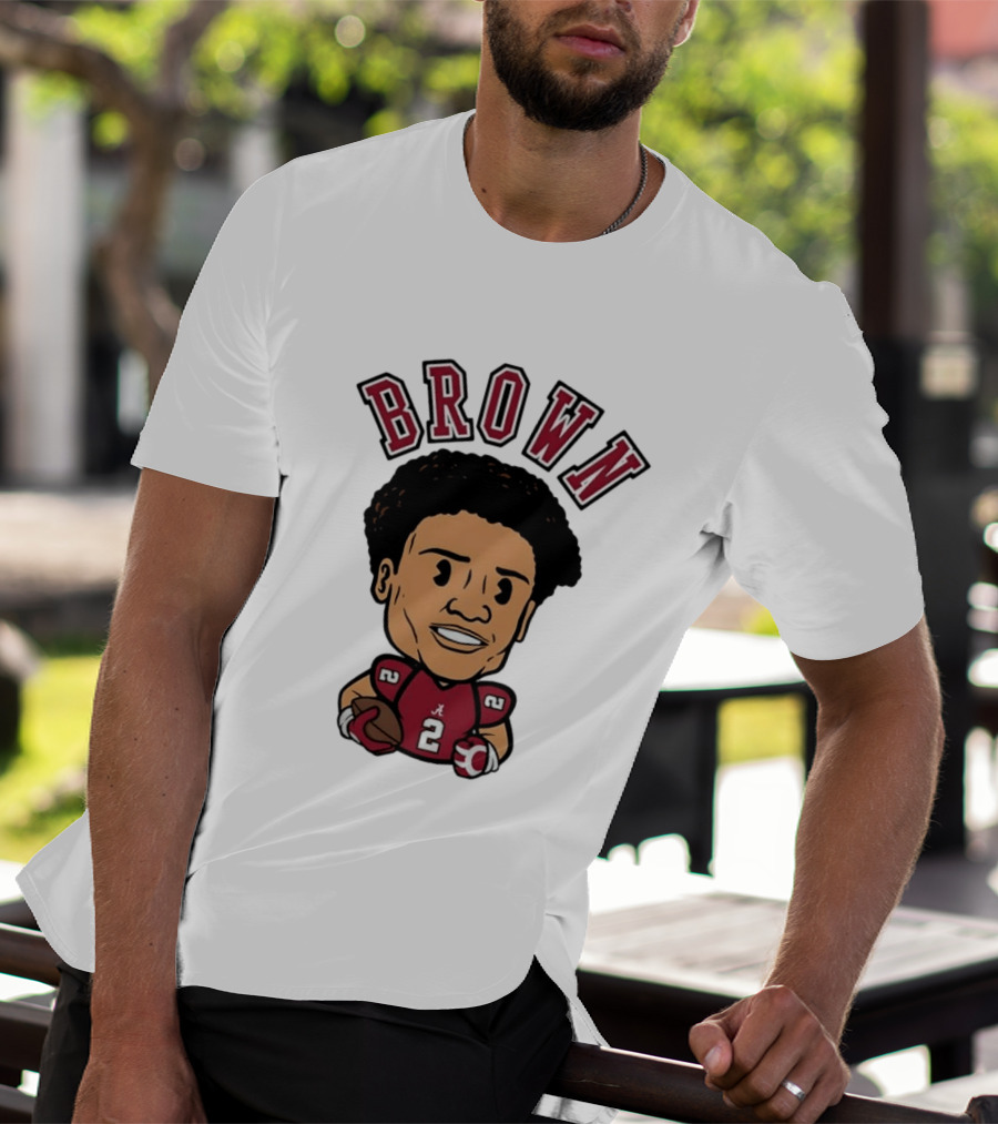 NCAA Football Alabama Crimson Tide Number 2 Brown Caricature T-Shirt