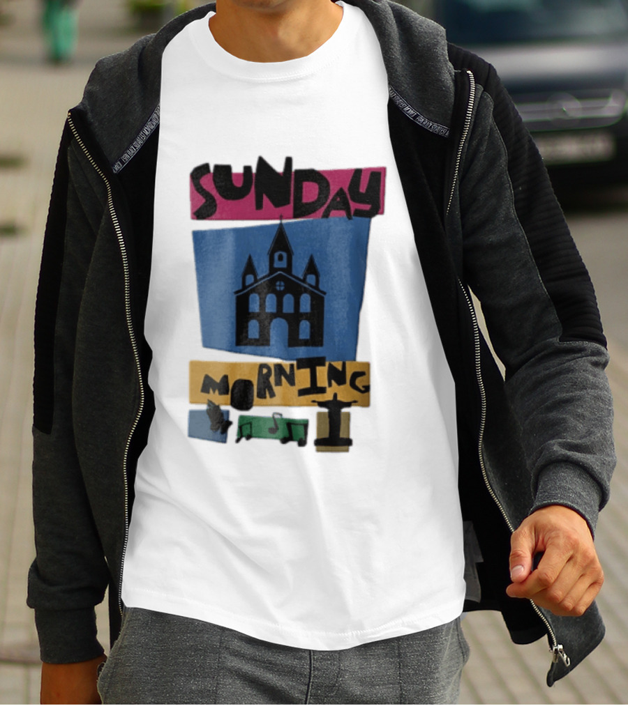 Sunday Morning Church Building Praying Hands Musical Notes Christ The Redeemer T-Shirt