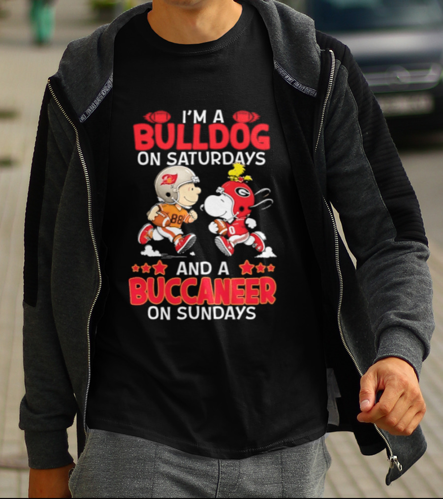 Snoopy And Peanuts Football Bulldog Saturdays Buccaneer Sundays Charlie Brown Fan T-Shirt