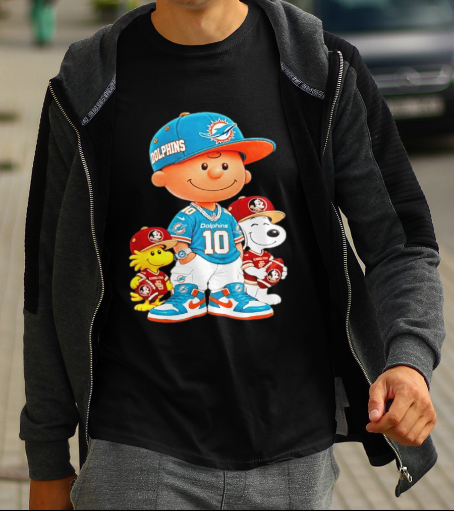 Charlie Brown 10 Snoopy Woodstock Miami Dolphins Florida State T-Shirt