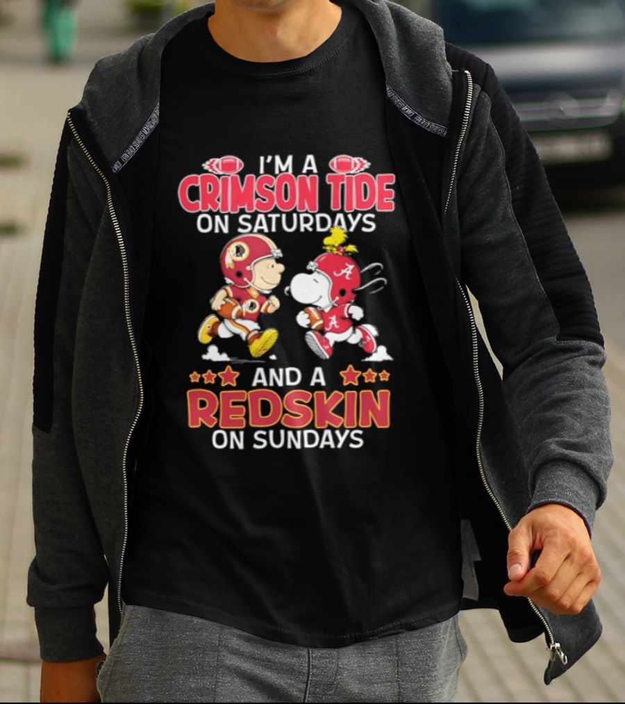 I'm A Crimson Tide On Saturdays And A Redskin On Sundays Snoopy Charlie Brown T-Shirt