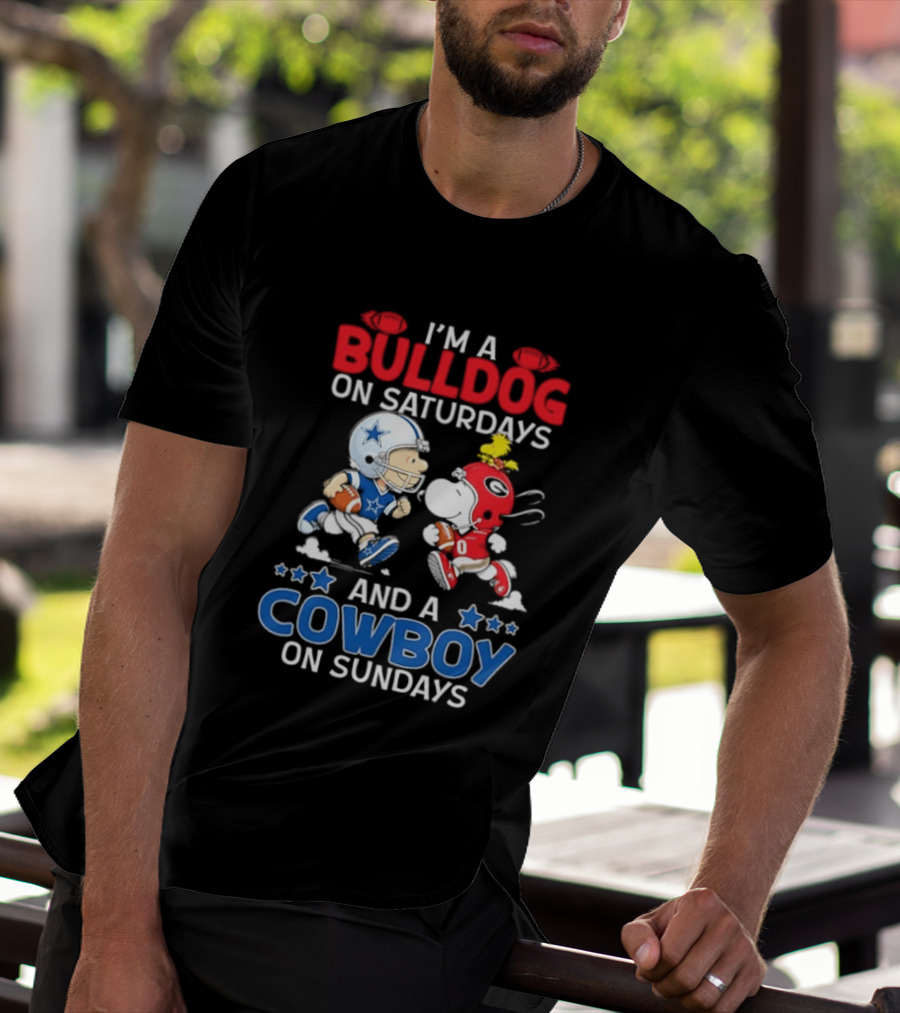 Snoopy And Charlie Brown Bulldog Saturdays Cowboy Sundays T-Shirt