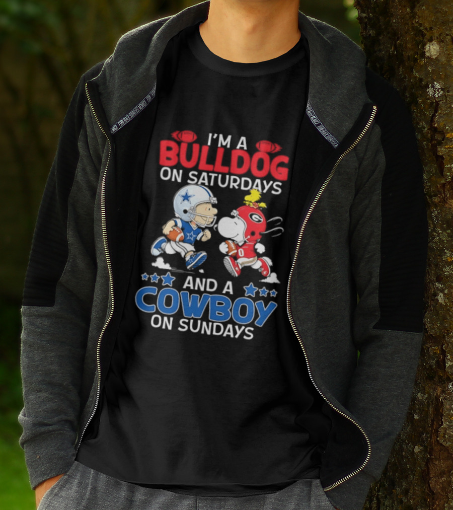 Snoopy And Charlie Brown Bulldog Saturdays Cowboy Sundays T-Shirt
