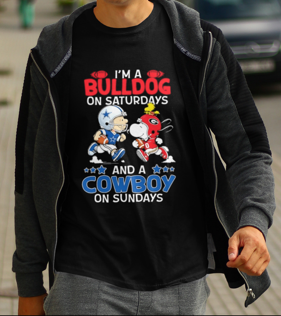 Snoopy And Charlie Brown Bulldog Saturdays Cowboy Sundays T-Shirt