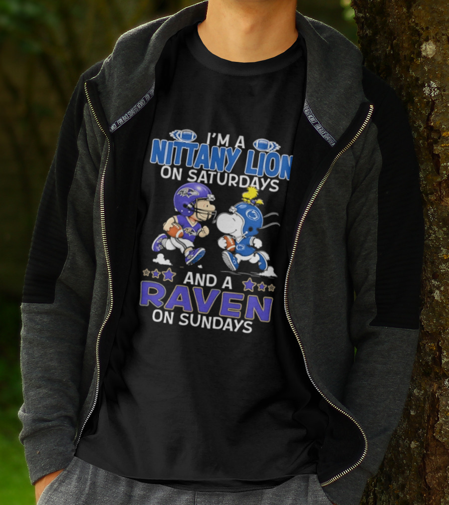 I'm A Nittany Lion On Saturdays And A Raven On Sundays Snoopy And Charlie Brown T-Shirt