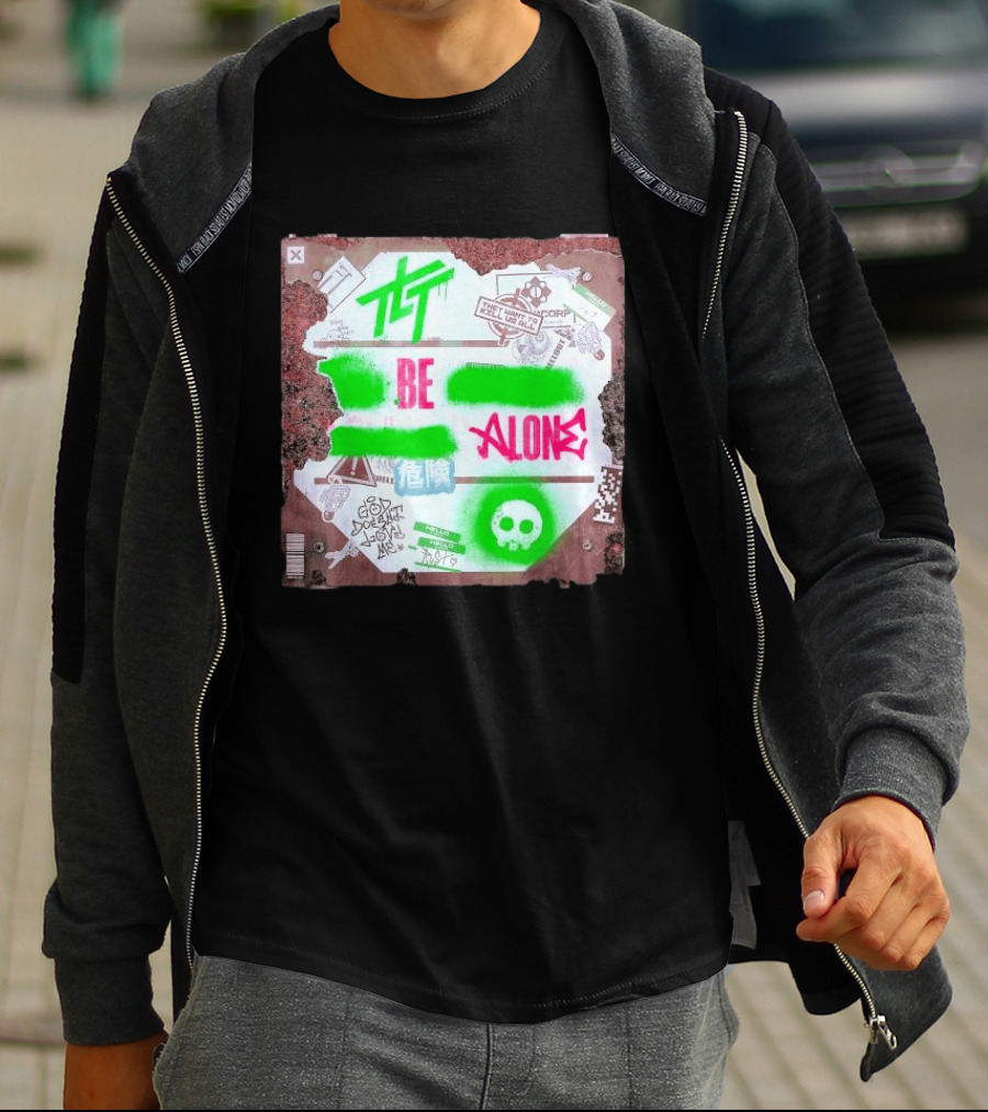The Living Tombstone Be Alone Graffiti Skull Hazard Neon T-Shirt
