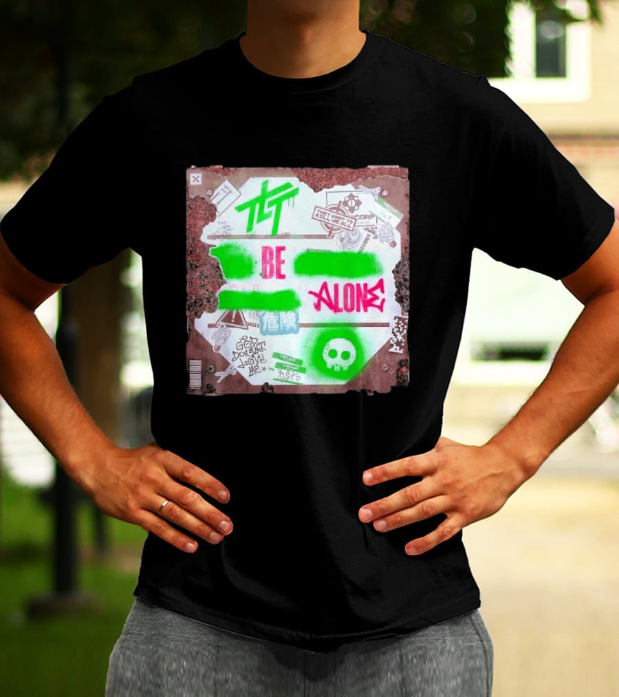 The Living Tombstone Be Alone Graffiti Skull Hazard Neon T-Shirt