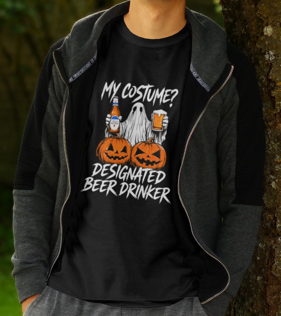 My Costume Designated Beer Drinker Ghost With Pumpkins Halloween T-Shirt