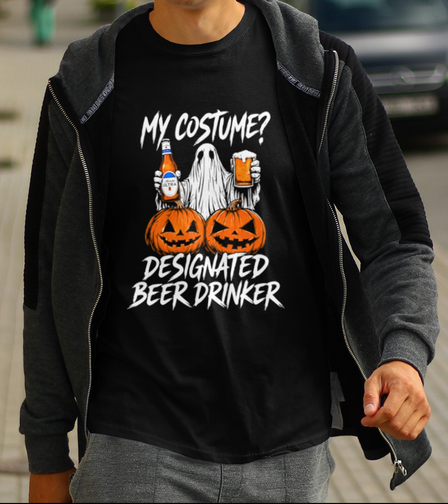 My Costume Designated Beer Drinker Ghost With Pumpkins Halloween T-Shirt