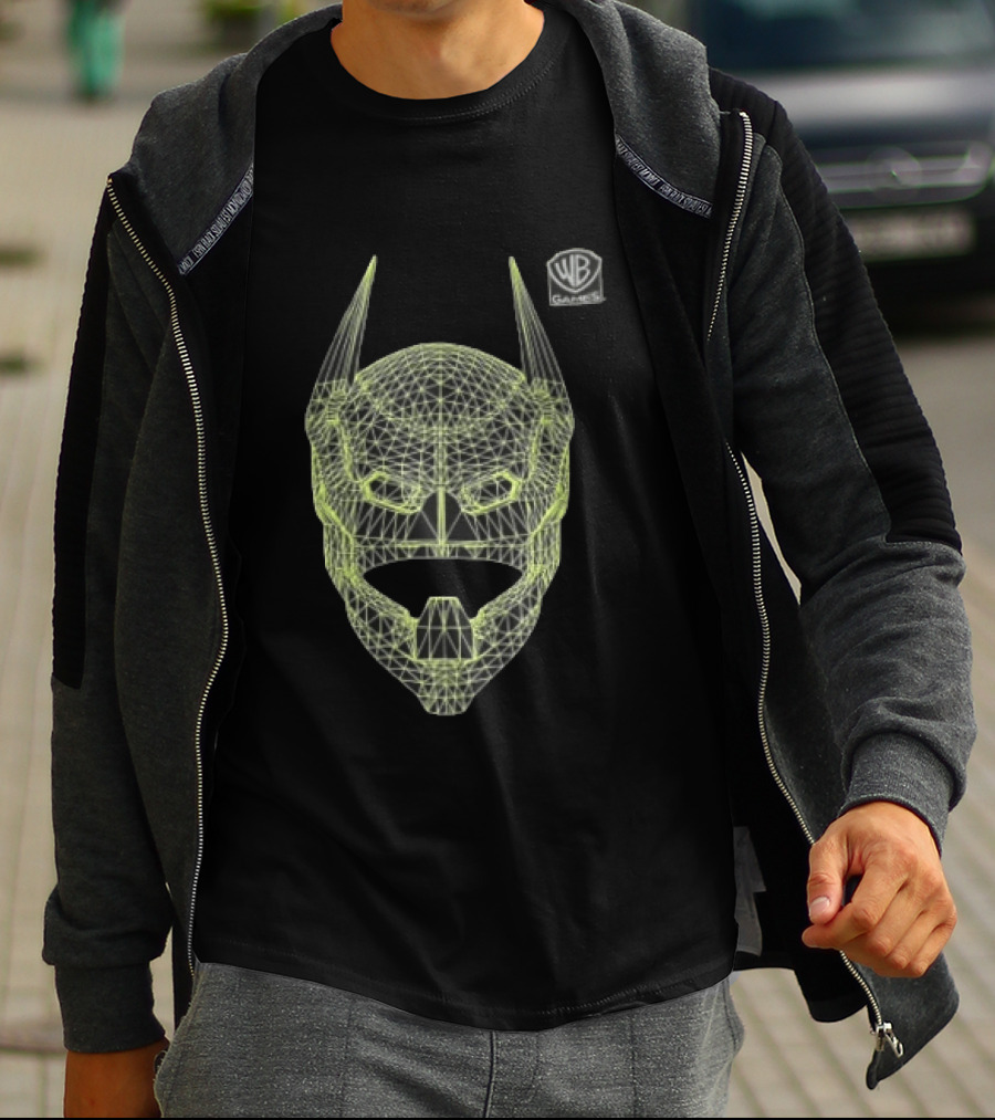 WB Games Neon Green Wireframe Batman Mask T-Shirt