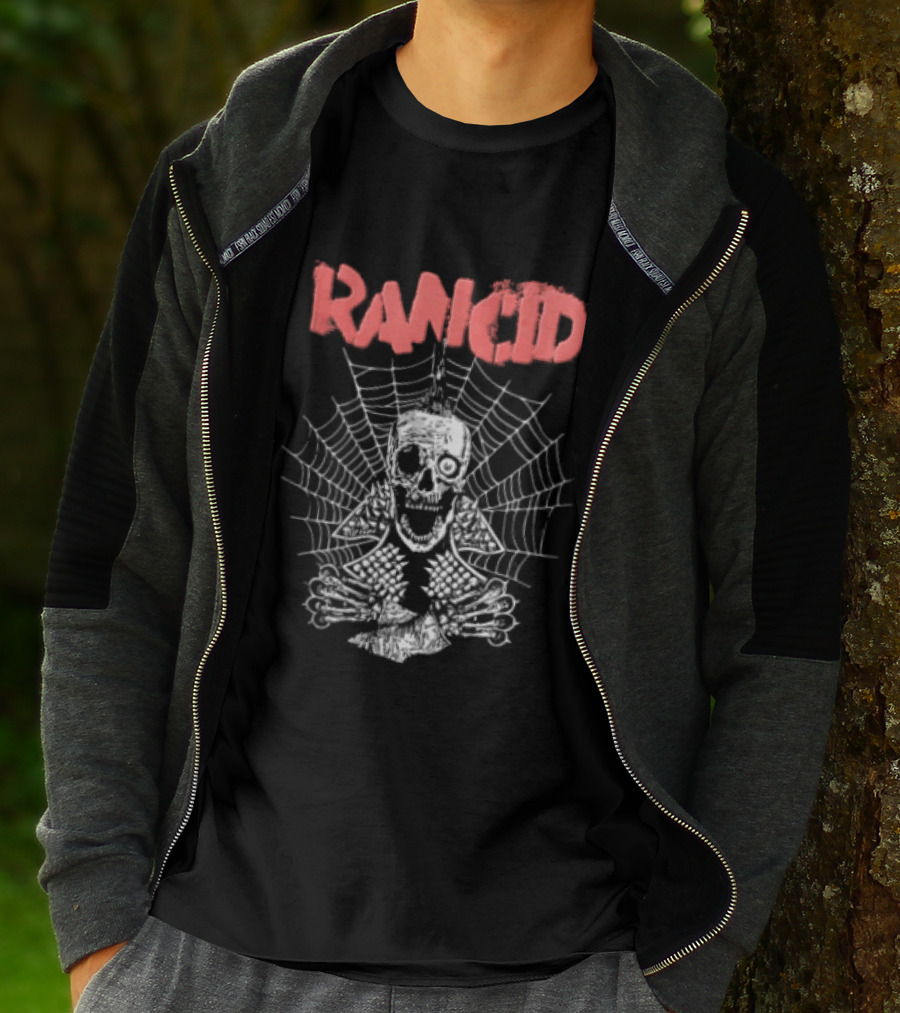 Rancid Punk Skull Spider Web Mohawk Studded Jacket T-Shirt