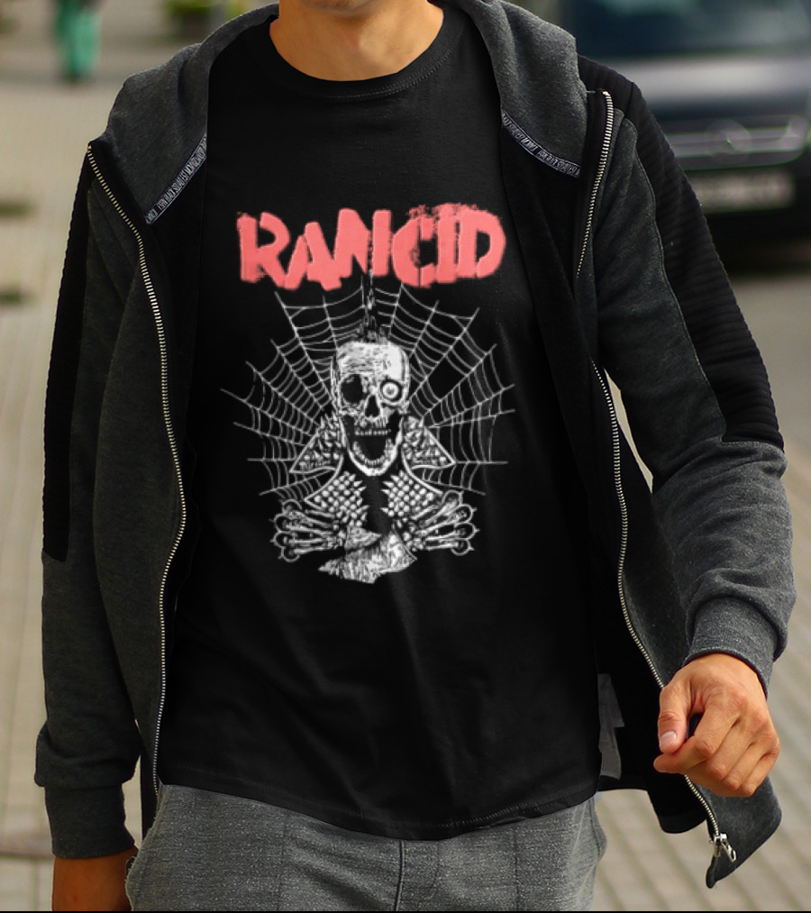 Rancid Punk Skull Spider Web Mohawk Studded Jacket T-Shirt