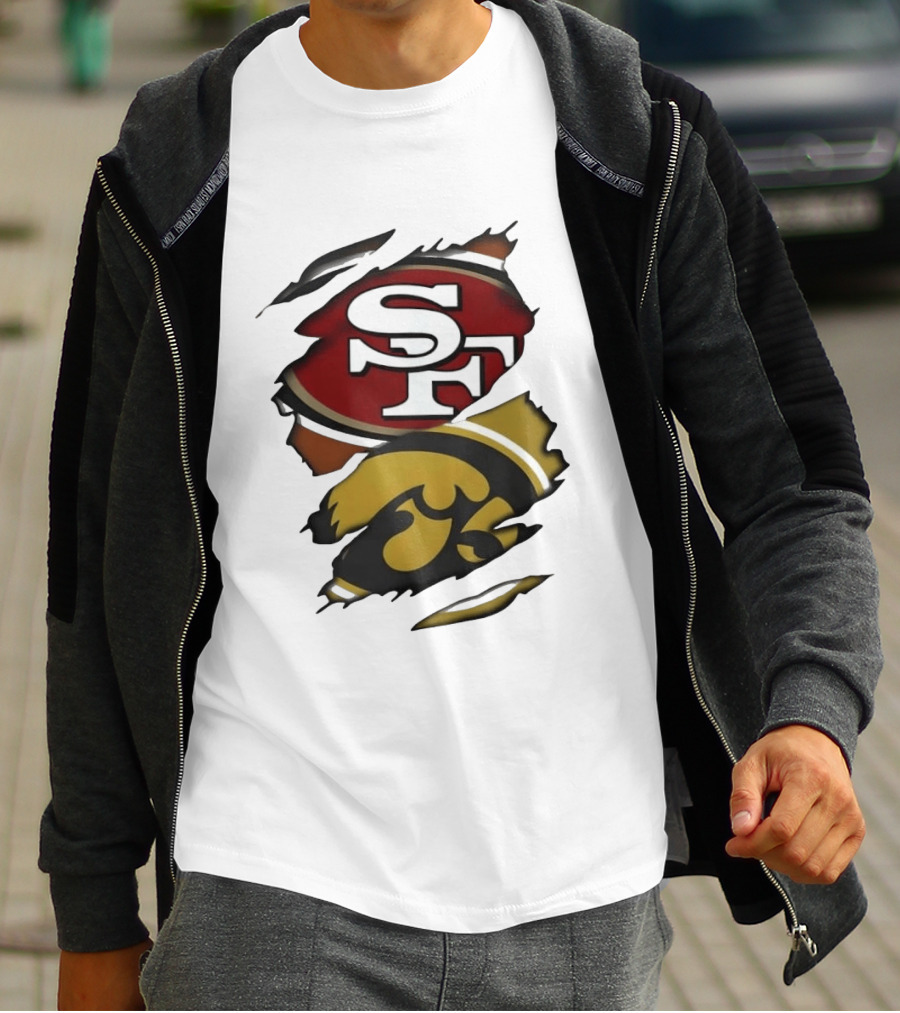 San Francisco 49ers SF Logo Iowa Hawkeyes Ripped Skin T-Shirt