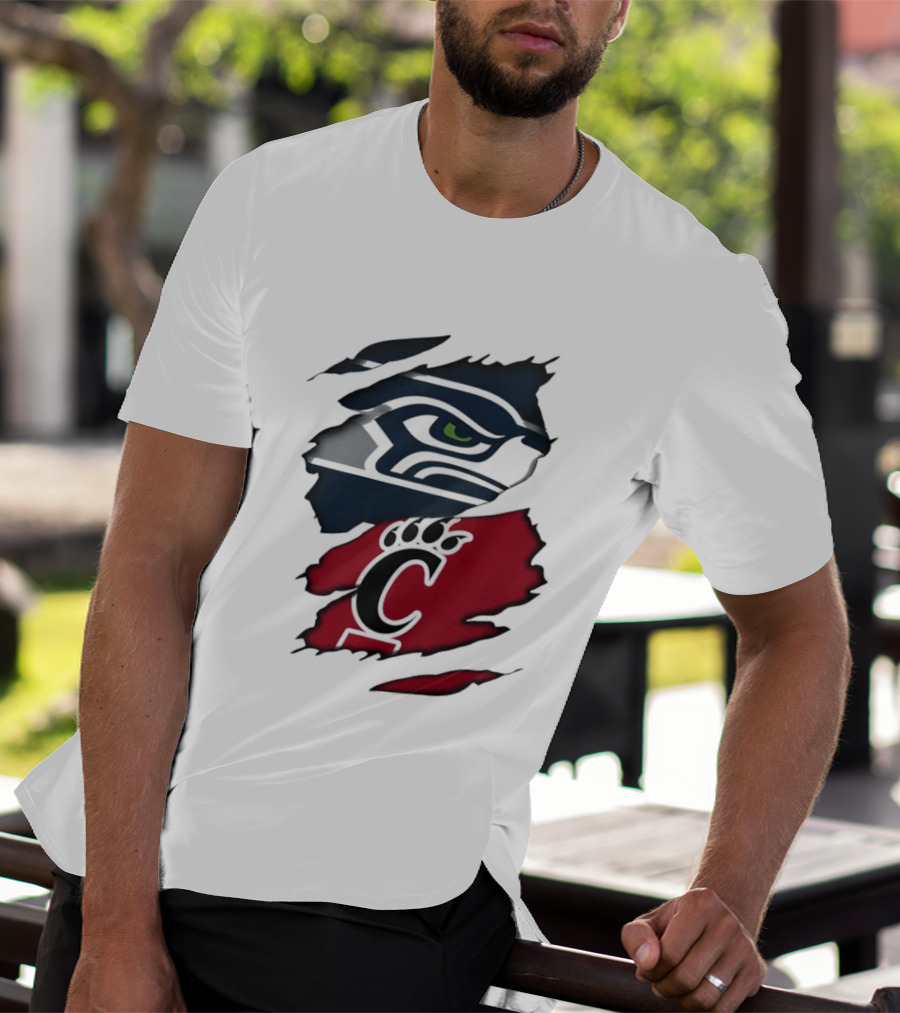 Seattle Seahawks Cincinnati Bearcats Ripped Fabric Fan T-Shirt