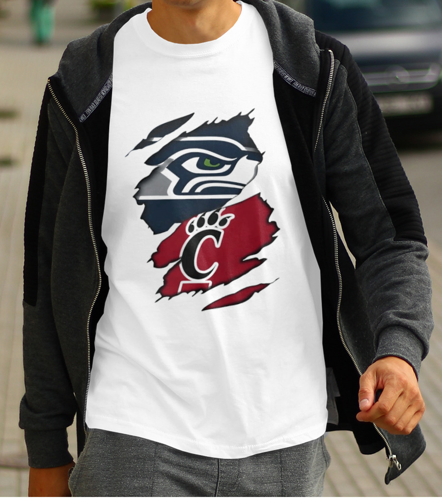 Seattle Seahawks Cincinnati Bearcats Ripped Fabric Fan T-Shirt