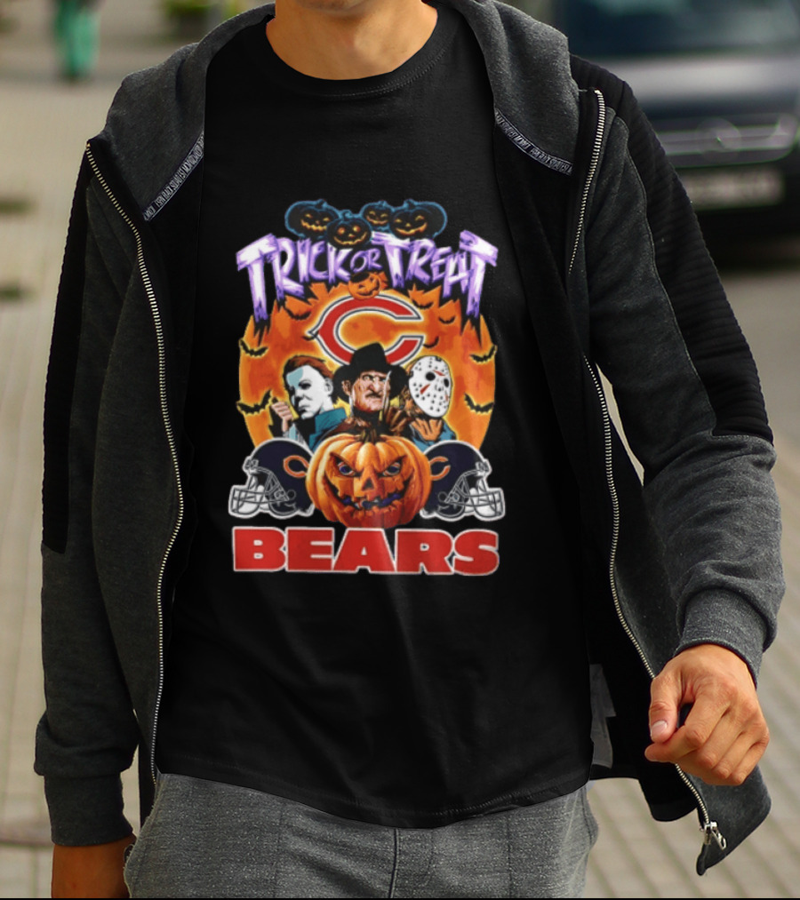 Chicago Bears Trick Or Treat Halloween Horror Icons Pumpkin T-Shirt