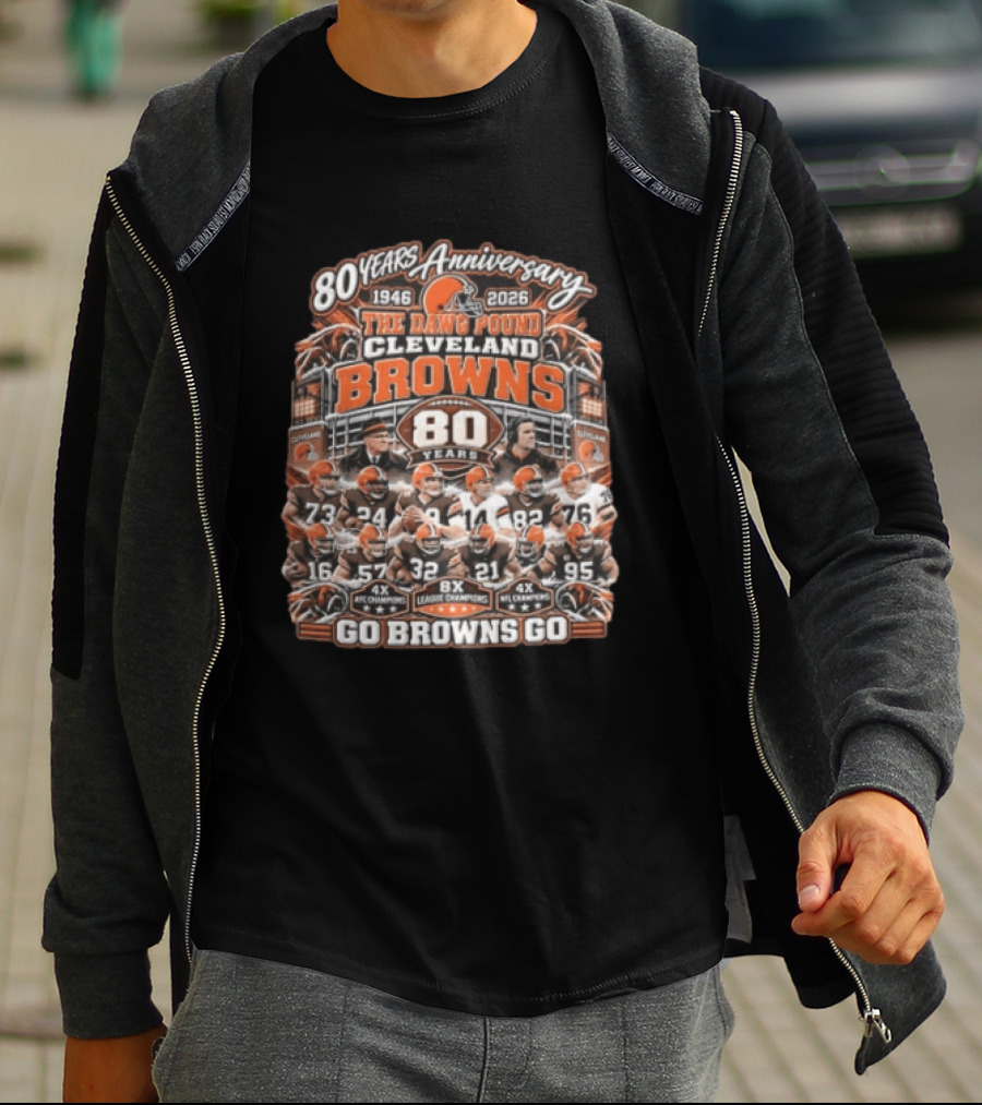 Cleveland Browns 80 Years Anniversary The Dawg Pound 1946 2026 Go Browns Go T-Shirt