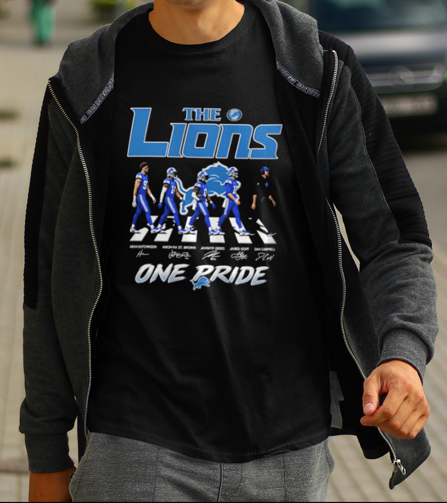 The Lions One Pride Aidan Hutchinson Amon Ra St. Brown Jahmyr Gibbs Jared Goff Dan Campbell T-Shirt