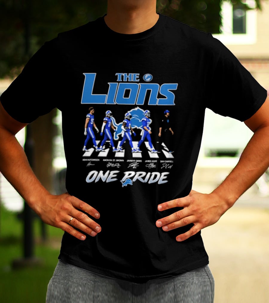 The Lions One Pride Aidan Hutchinson Amon Ra St. Brown Jahmyr Gibbs Jared Goff Dan Campbell T-Shirt