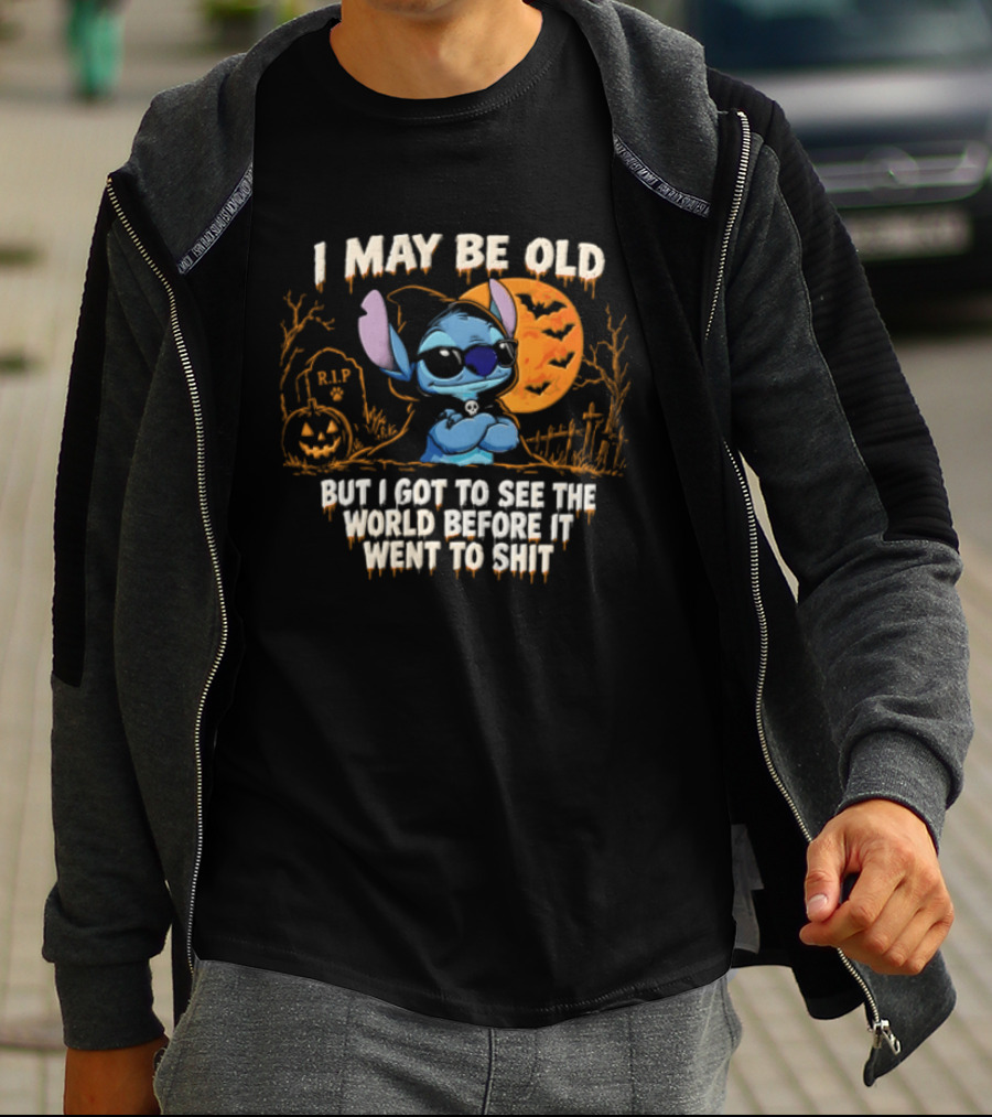 I May Be Old But I Got To See The World Before It Went To Shit Halloween RIP Pumpkin Bat Stitches T-Shirt