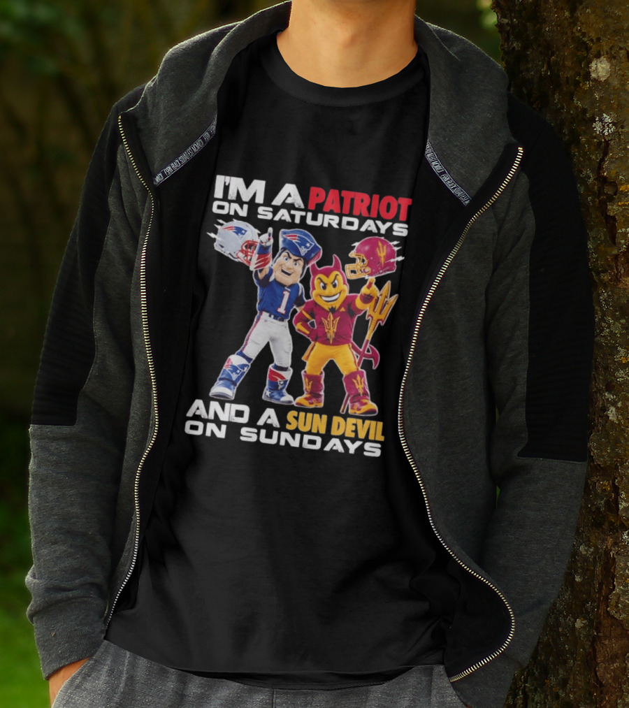 New England Patriots Arizona State Sun Devils I'm A Patriot On Saturdays And A Sun Devil On Sundays Football Mascots T-Shirt