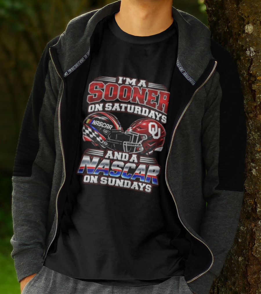 Oklahoma Sooners NASCAR Saturdays Sundays Helmet Racing Fan T-Shirt