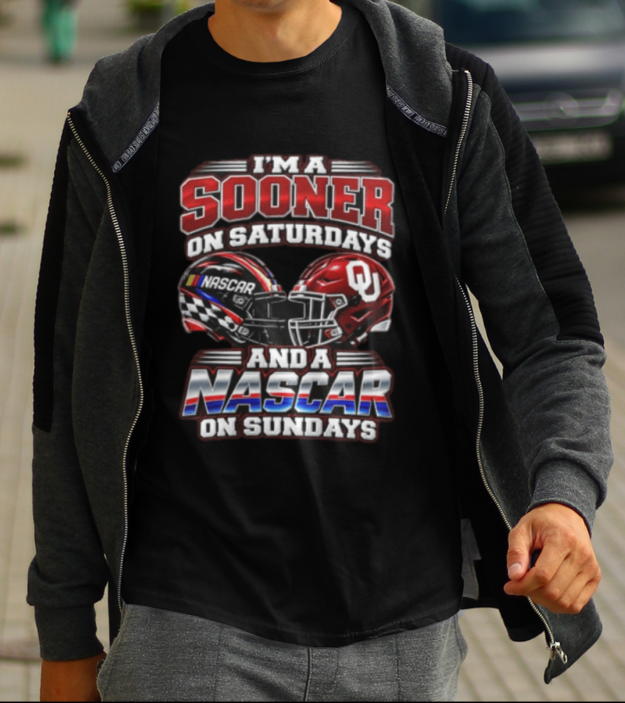 Oklahoma Sooners NASCAR Saturdays Sundays Helmet Racing Fan T-Shirt