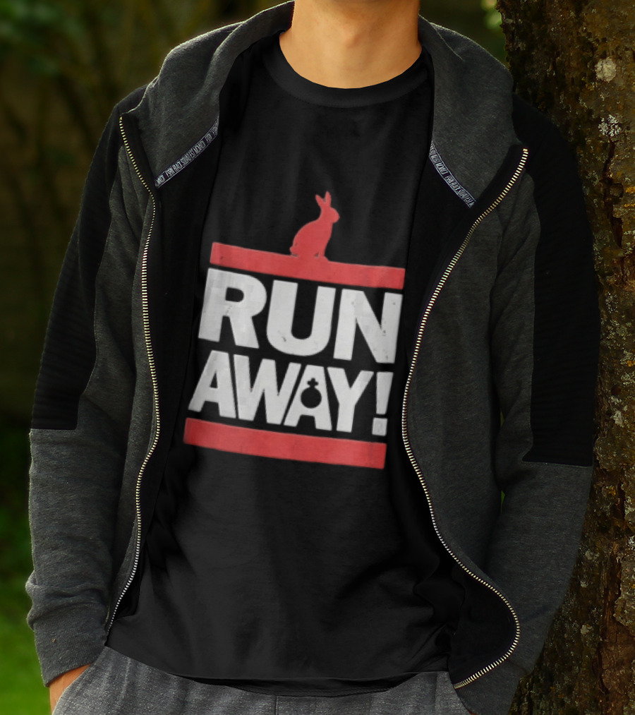 RUN AWAY Rabbit Bold Text And Red Accents T-Shirt