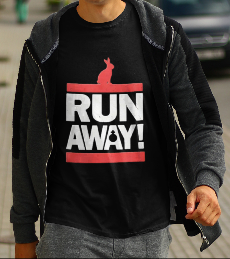 RUN AWAY Rabbit Bold Text And Red Accents T-Shirt