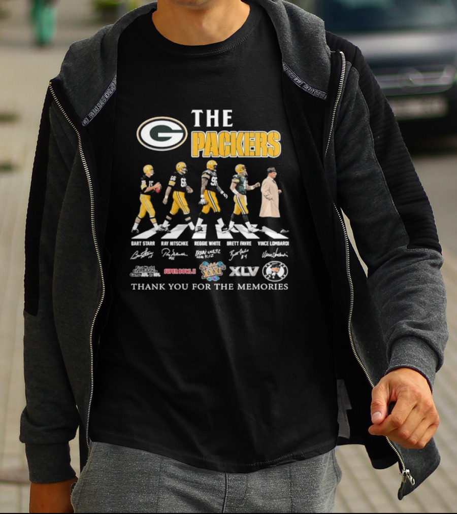 The Packers Abbey Road Thank You For The Memories Signatures Super Bowl XVI XVII XXXI XLV T-Shirt