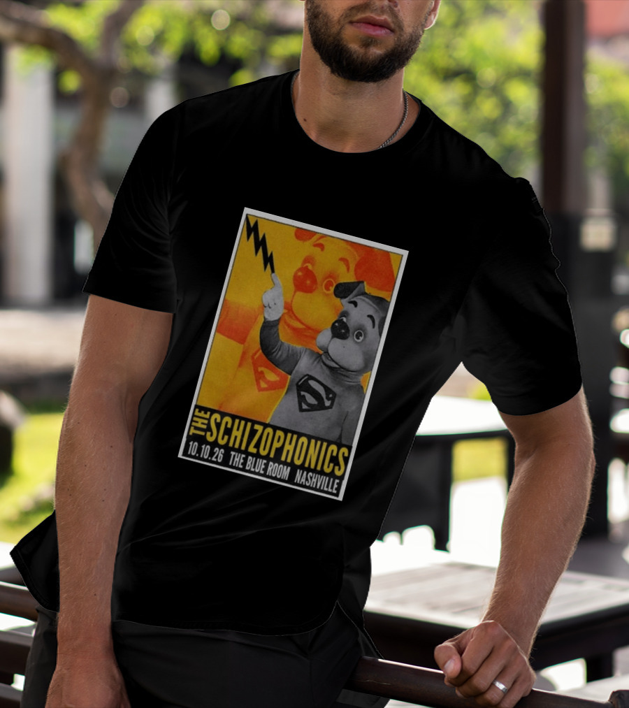 The Schizophonics The Blue Room Nashville 10.10.26 Concert Superman Dog Image T-Shirt
