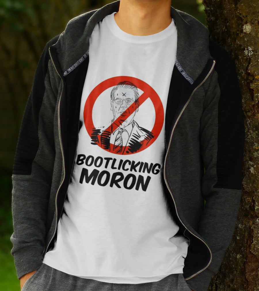 Bootlicking Moron Political Caricature Red Circle X Through Figure T-Shirt