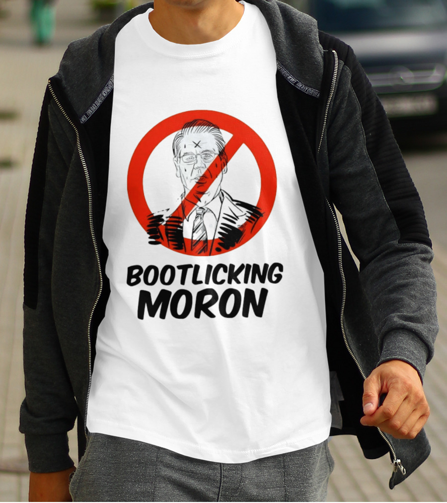 Bootlicking Moron Political Caricature Red Circle X Through Figure T-Shirt
