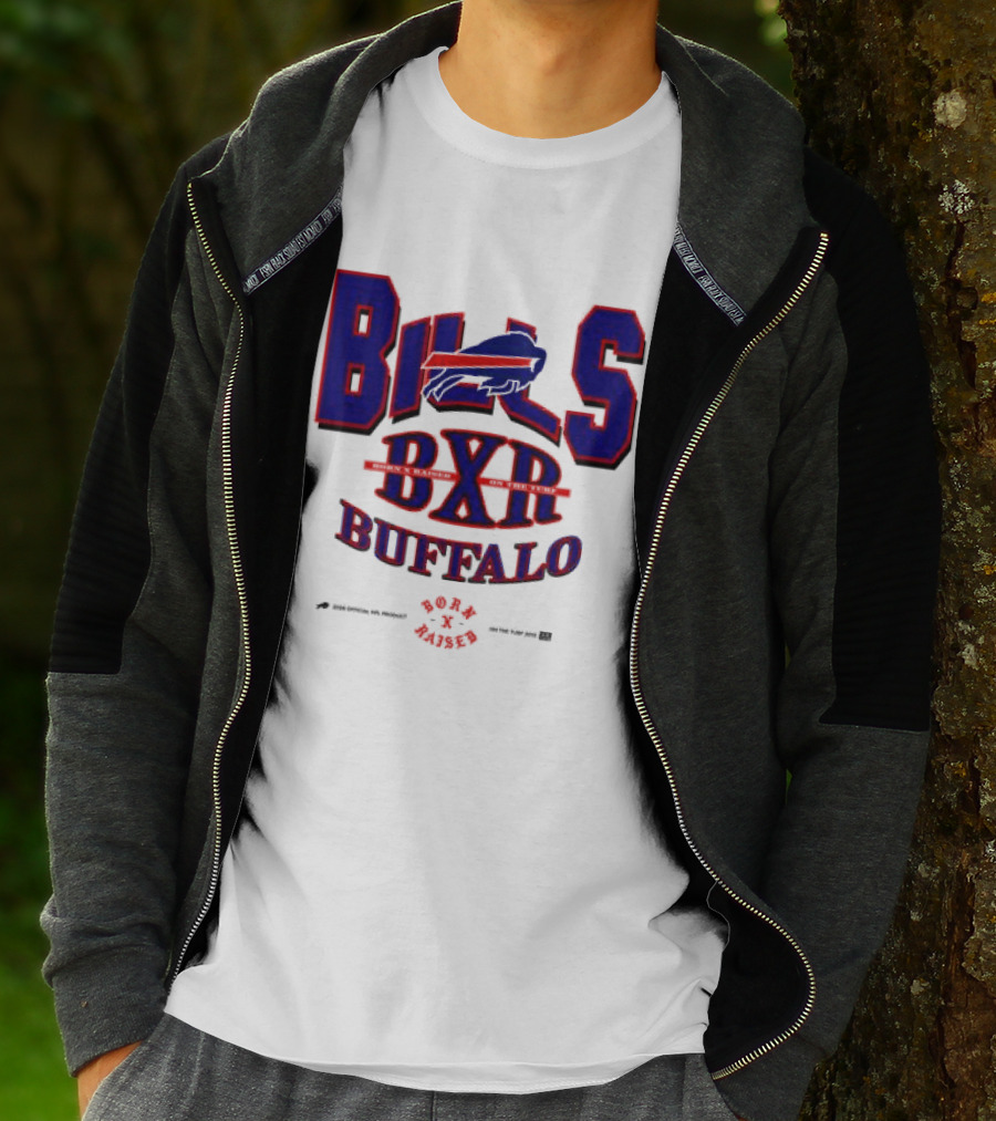 Born X Raised Buffalo Bills BXR Blockletter White T-Shirt
