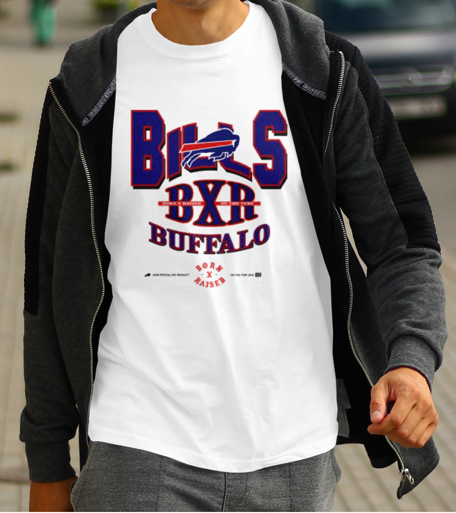 Born X Raised Buffalo Bills BXR Blockletter White T-Shirt