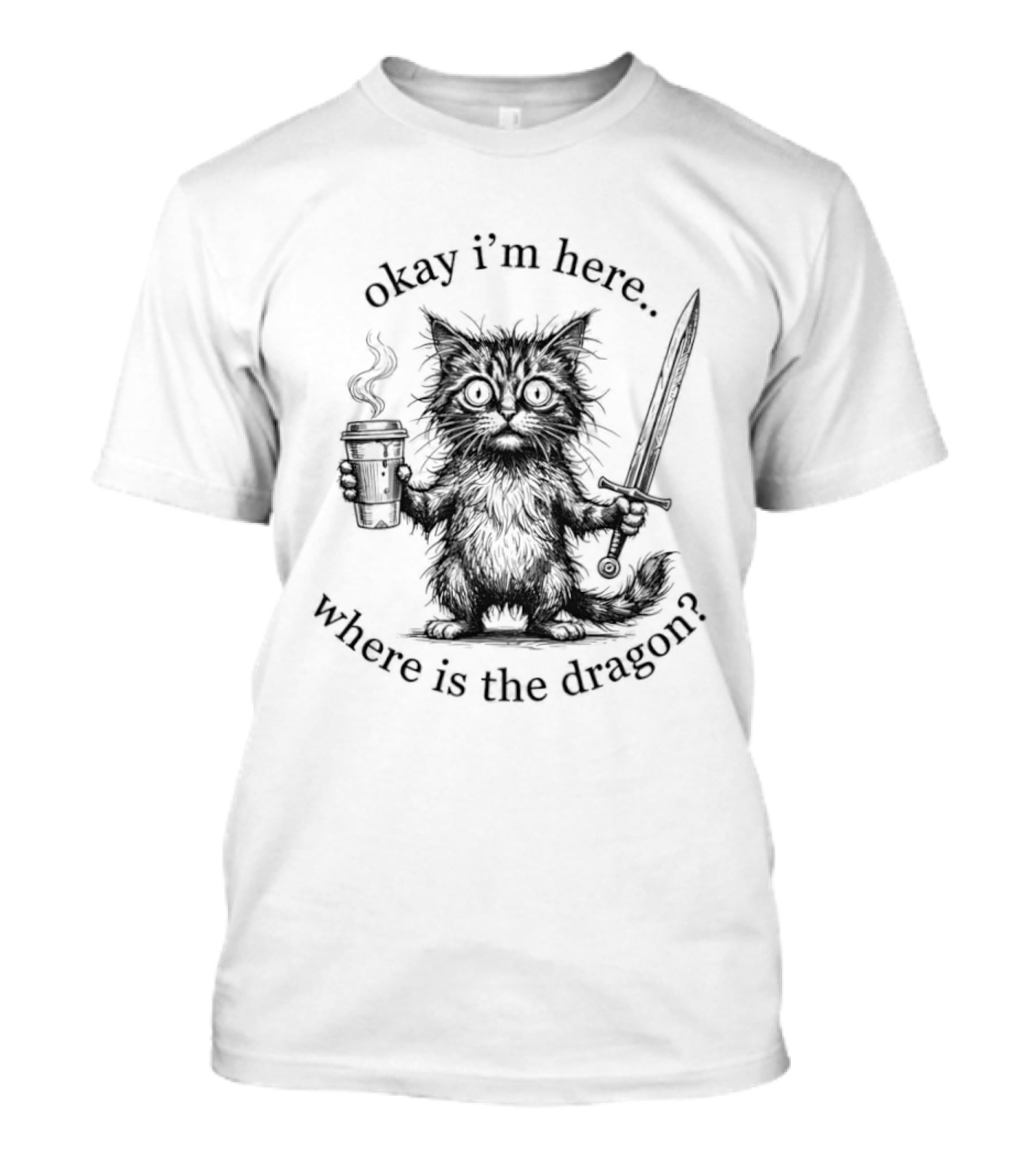 Okay I'm Here Where Is The Dragon Cat With Sword And Torch T-Shirt